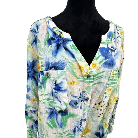 JM Collection Woman Floral Watercolor Linen Tunic Shirt 20W Button Up Long - Picture 1 of 7